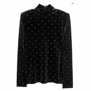 Black Velvet Polka Dot Turtleneck Top
